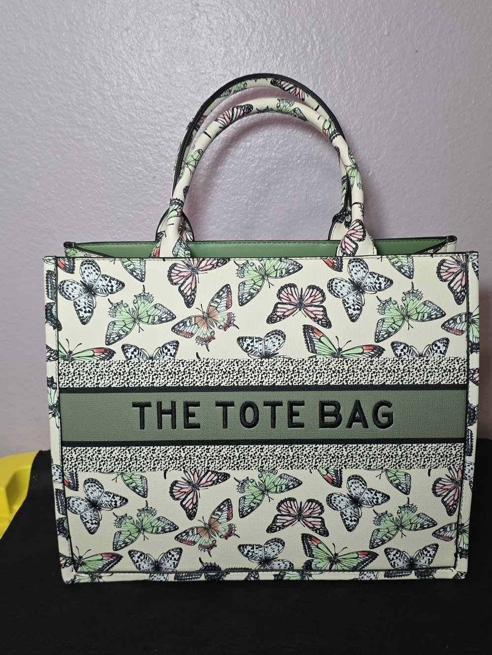 Butterfly Print The Tote Bag - Green/Cream